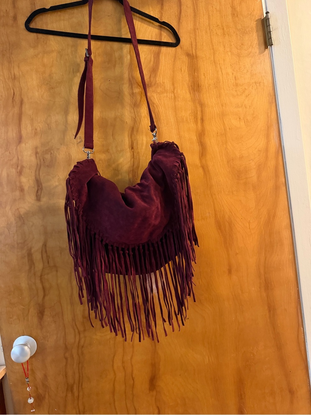 Sorial Burgundy Suede Fringe Shoulder Bag
